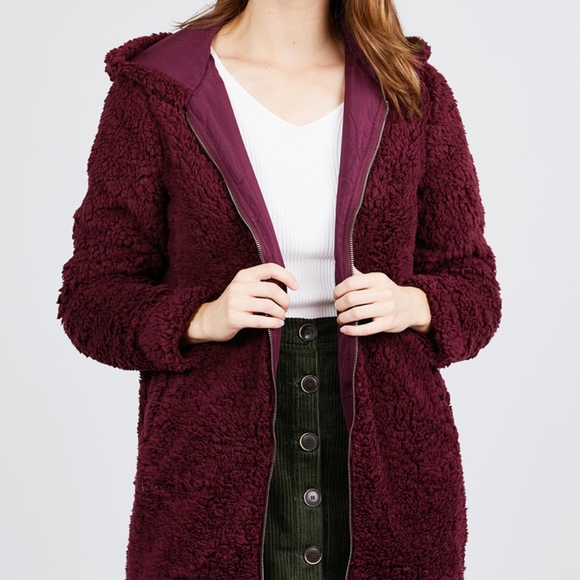 ⚠️1 LEFT‼️ TEDDY HOODIE FAUX FUR ZIP-UP JACKET - Picture 3 of 7